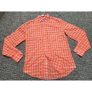 Boys Crewcuts Neon Orange, White Plaid Button Down Shirt Size 16